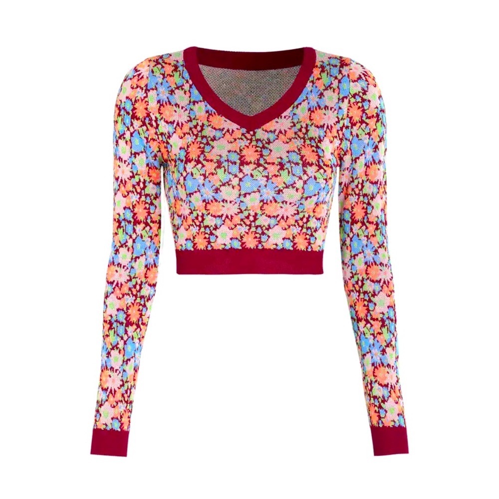 Cider, Floral Crop Sweater, size Medium